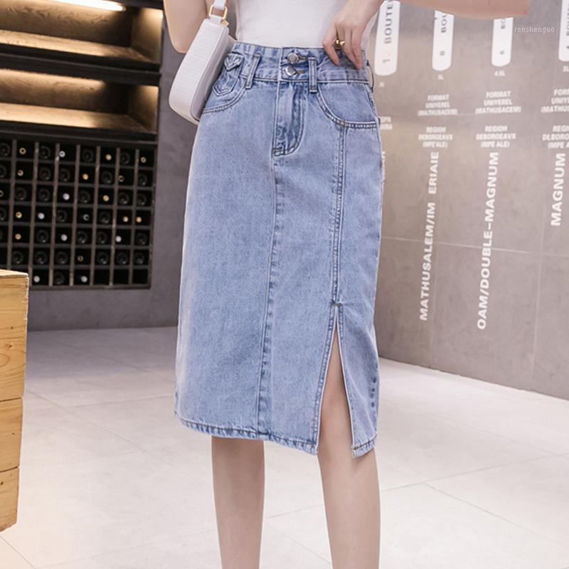 

Skirts Split Denim Children' Summer 2022 Fashion High Waist Mid Length Blue A-line, See chart