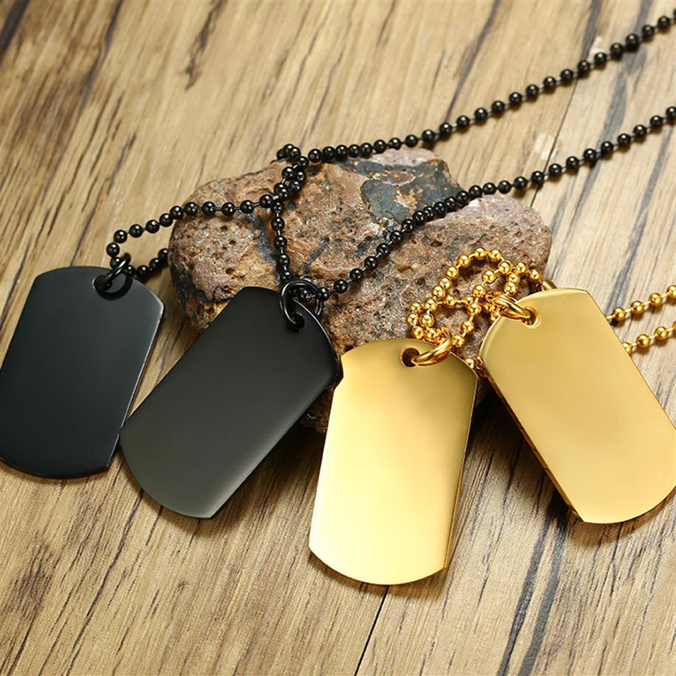 

mens stainless steel double dog tag pendant necklace black gold plated chain 24248c