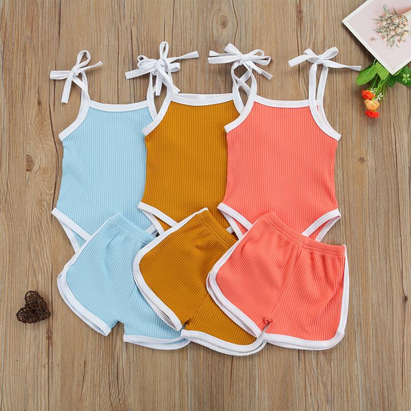 

Clothing Sets Born Baby Boys Girls Contrast Color Clothes Set Ribbed Toddler Sleeveless Square Collar Sling Romper Side Split Shorts SuitClo, Pink