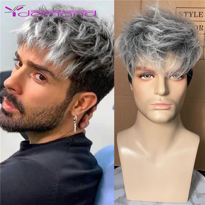 

Short Men Wig Straight Synthetic Wig for Male Hair Fleeciness Realistic Natural Toupee Wigs Heat Resistant