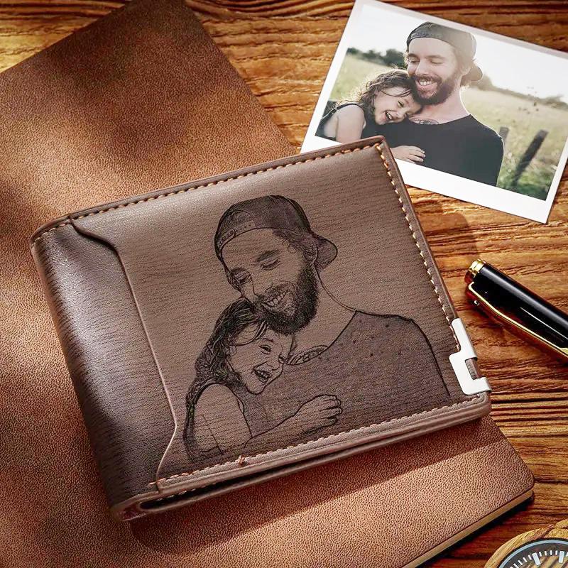 

Wallets Personalized Gift For Him Dad Husband Wallet Men 's Short Pu Leather Custom Engraved Po Picture Text Purse Gifts 2022Wallets, 1 gift box