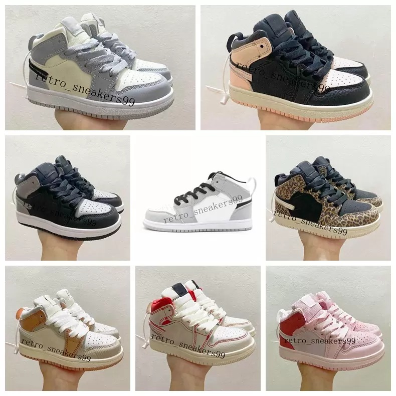 

2022 new designer kids shoes children boys and girls toddler basketball shoe high quality 1s outdoor sports blue black white red top little casual tennis Shoes 28-35