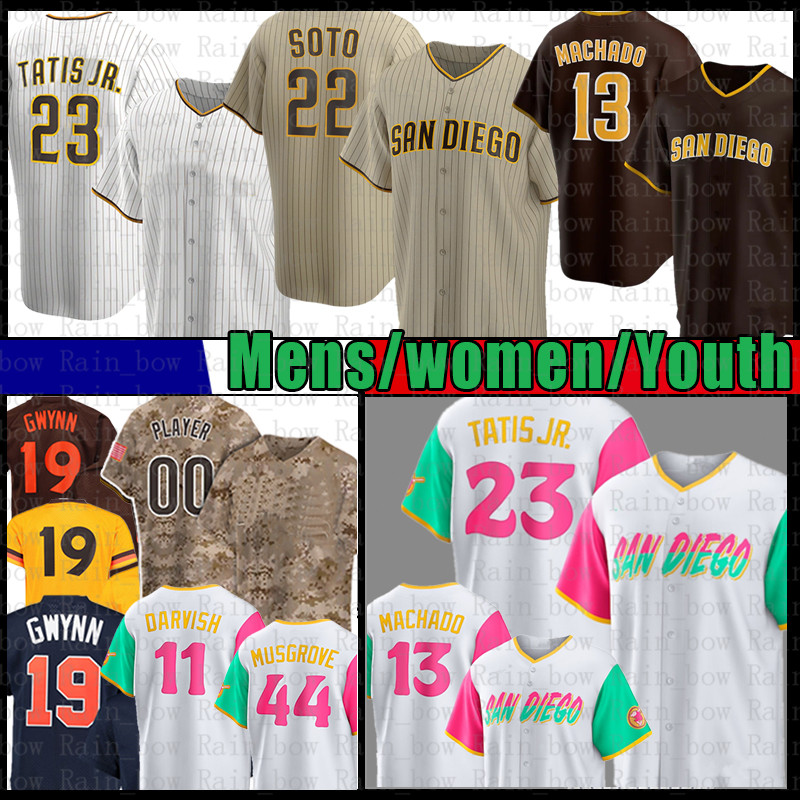 

Juan Soto 23 Fernando Tatis Jr. Baseball Jersey 13 Manny Machado Yu Darvish Tony Gwynn Wil Myers Jake Cronenworth Eric Hosmer Trevor Hoffman Trent Grisham Blake, Black