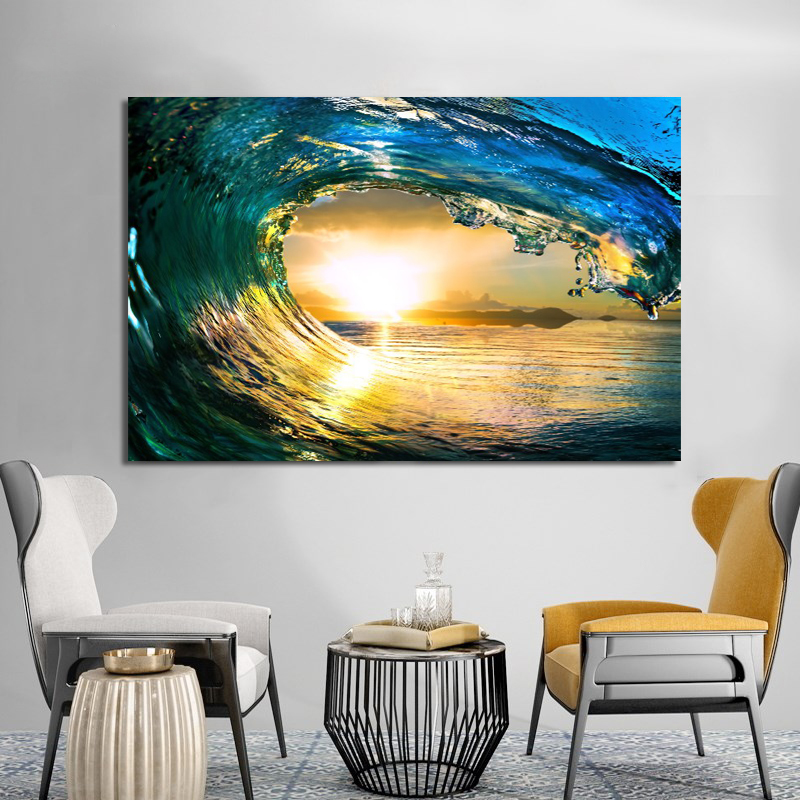 

Modern Seascape Posters and Prints Wall Art Canvas Painting Turquoise Sea Wave Pictures for Living Room Cuadros Decor No Frame