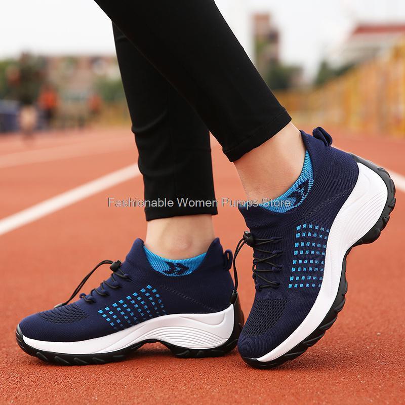 

Dress Shoes Women Platform Sneaker High Heels Sport Woman Sock Boots Breathable Mesh Tenis Ladies Female Casual Mother ShoesDress, Apricot