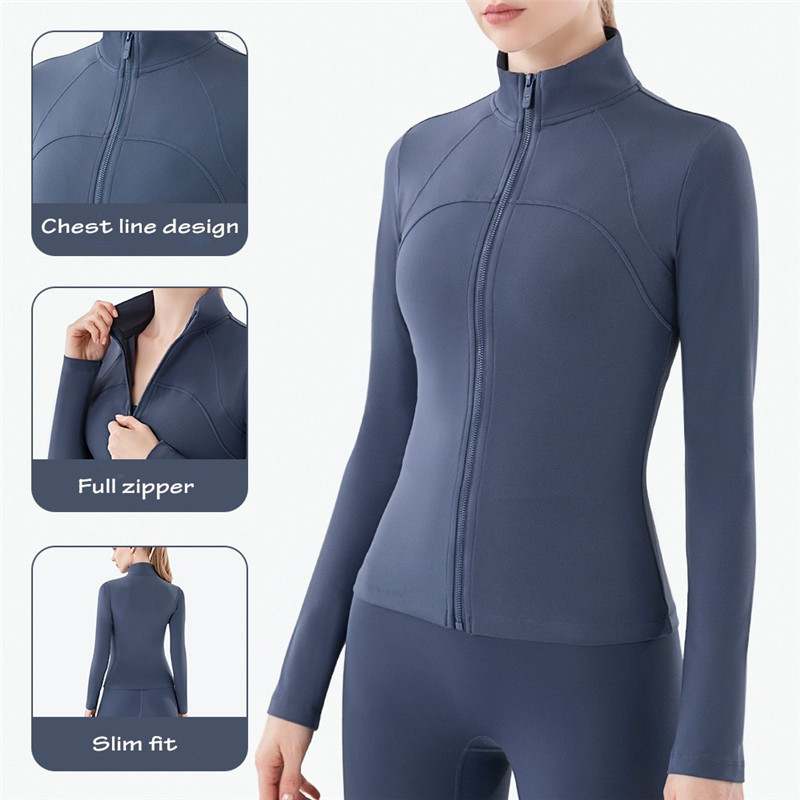 

Designer long sleeve t shirts women yoga gym Jacket compression tights womens sports wear for fitness yoga training zipper jackets, Dark blue