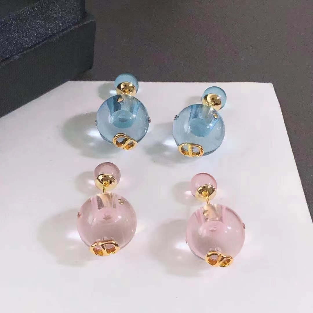 

2022 Spring Summer Newest Stud Earrings Letters Designer Candy Colorful Resin Pink Ball Double Sided Ear Rings Jewelry for Women