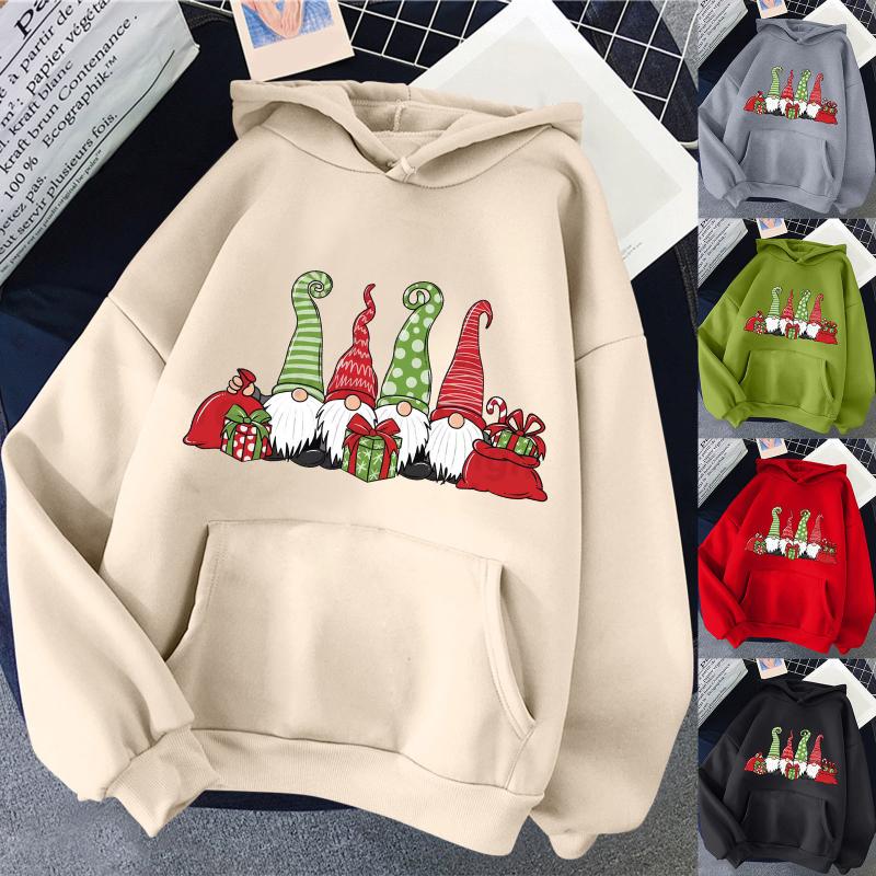 

Women' Hoodies & Sweatshirts Ladies Pocket Crewneck Hoodie Christmas Print Long Sleeve Pullover Sweatshirt Top Trendy WomenWomen, Beige