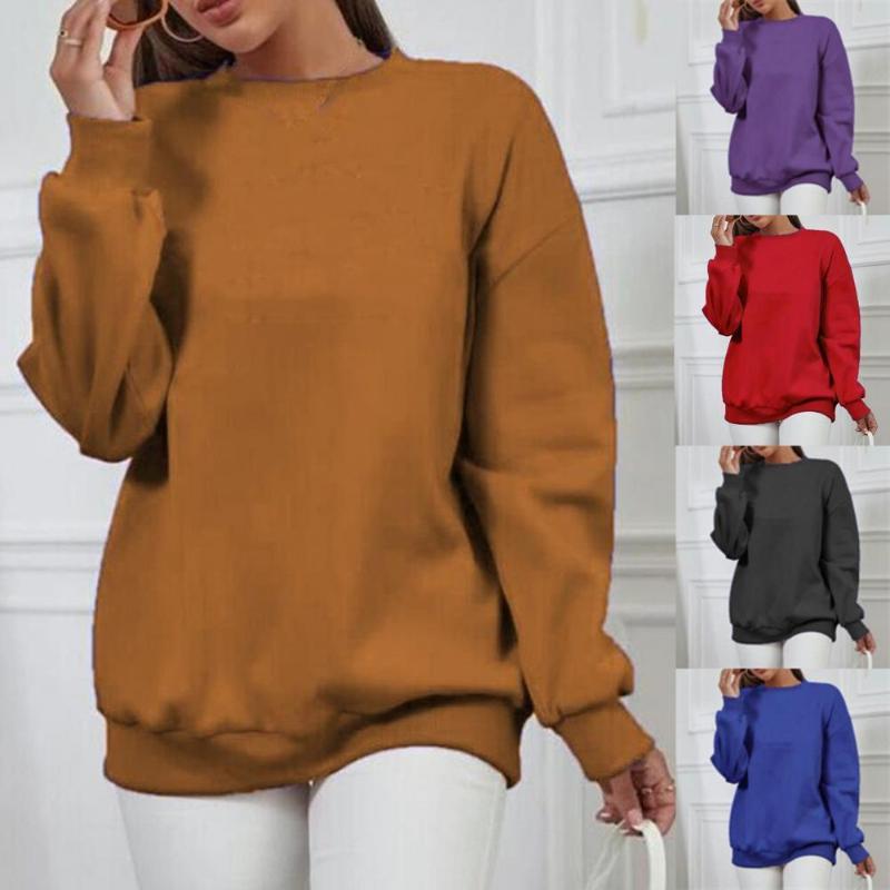 

Women' Hoodies & Sweatshirts Women Sweatshirt Solid Color Ladies Temperament Crew Neck Pullover Top PulloverWomen, Blue