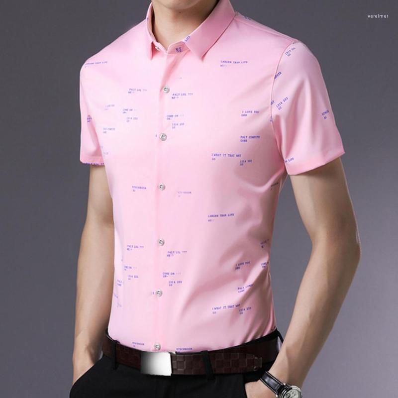

Men's Dress Shirts Blouse Polyester Shirt Letters Pattern Short Sleeve Comfy Streetwear BlouseMen's Vere22, Navy blue