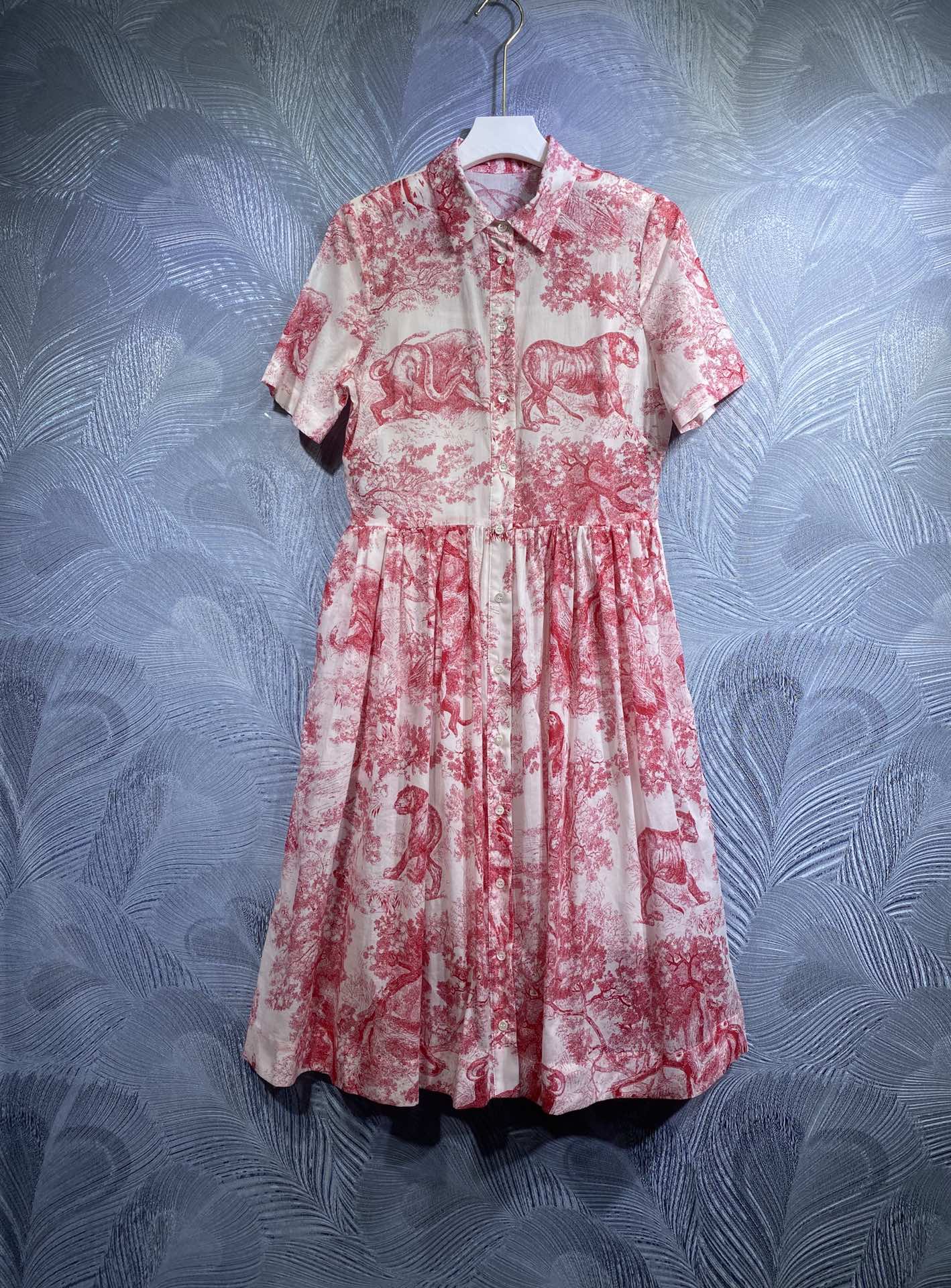 

Spring 2022 new Lapel cotton print Short Sleeve Dress, Multi