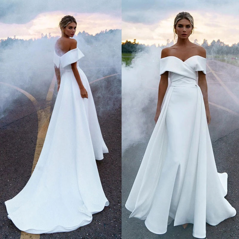 

2022 Vestidos De Novia Mermaid Wedding Dress Off the Shoulder Detachable Train Bride Gowns, All ivory