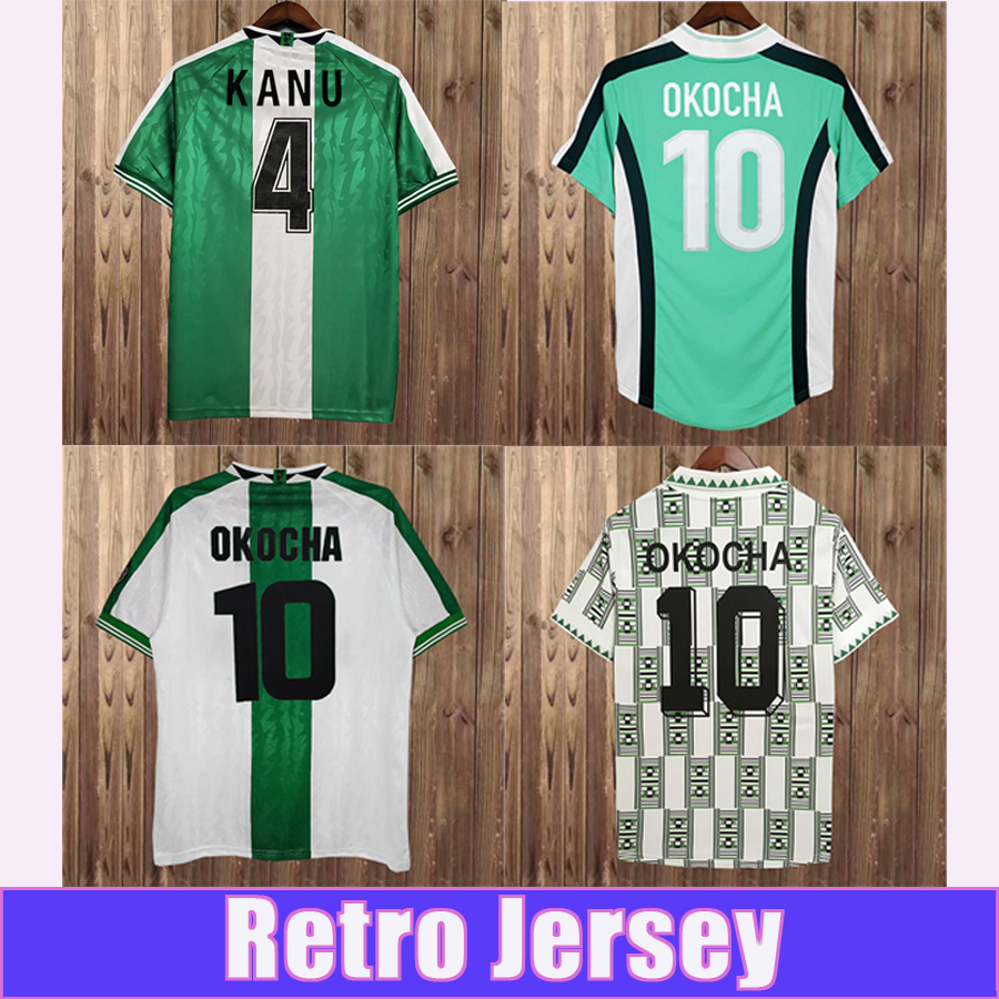 

1994 1996 1998 OKOCHA FINIDI Mens Retro Soccer Jerseys National Team KANU Home Green White Away Football Shirt Short Sleeve Uniforms, Fg1069 1994 away