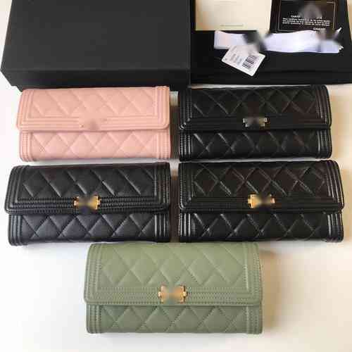 

Luxury Brand design A80286 Letter plaid CC chain Clutch lambskin diamond pattern pouch women's le boy Long wallet caviar Leather Purse Zipper Pouches handbag, Picture show