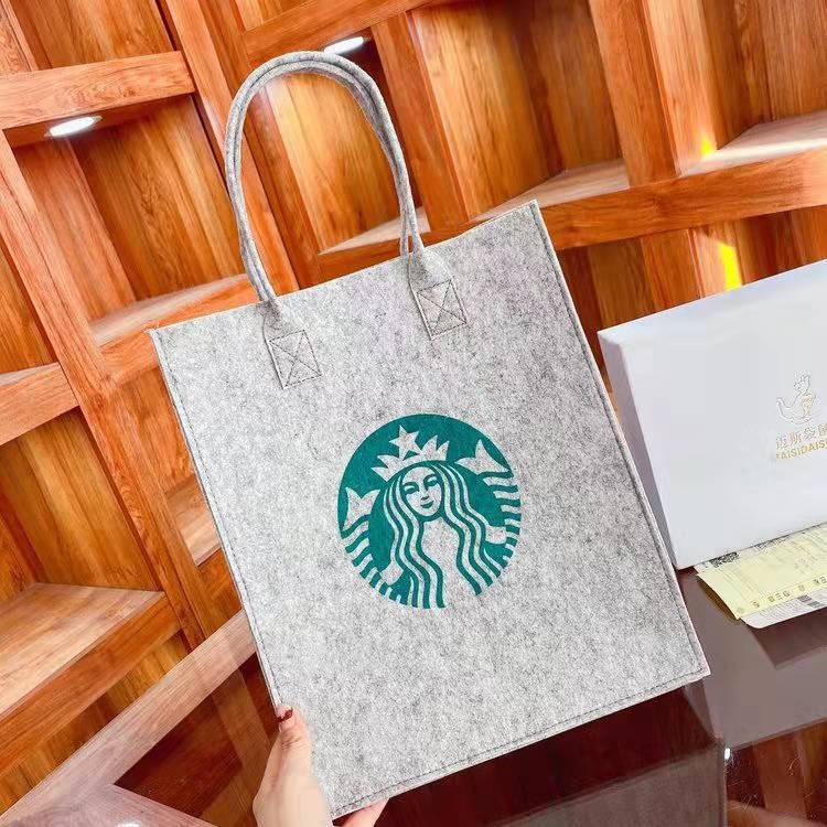 

Starbucks Felt Supermarket Shopping Tote Bag Picnic Storage Bag One Shoulder Portable Environmental Bags