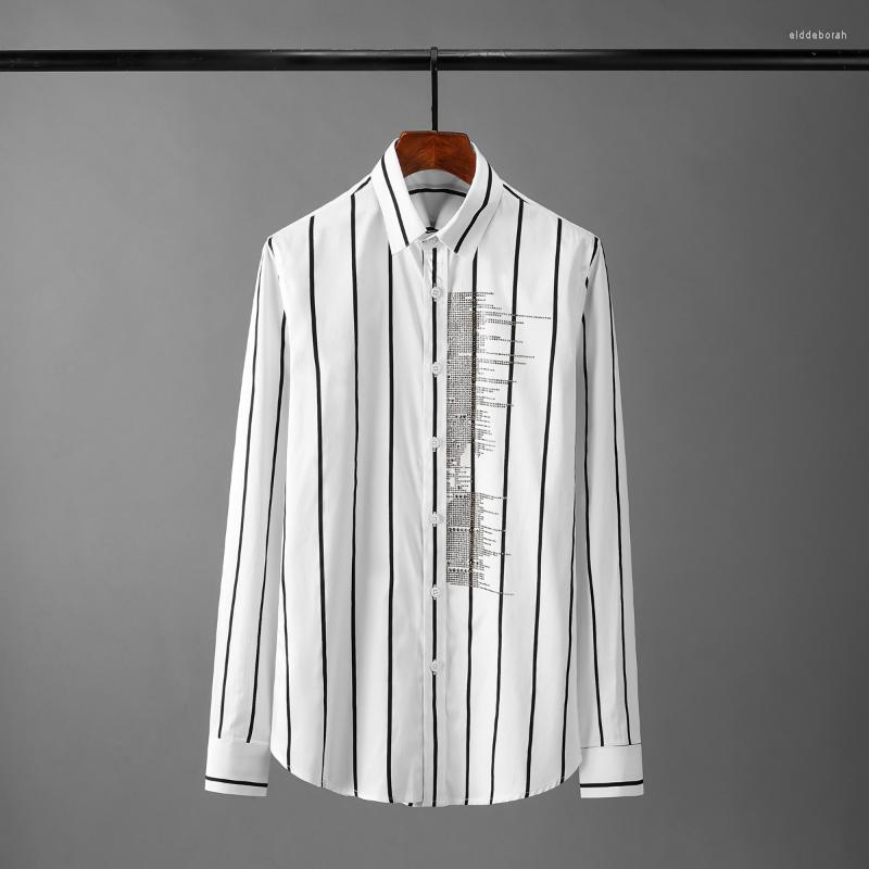 

Men's Casual Shirts Minglu Diamond Mens Luxury Long Sleeve Stripe Male Plus Size 4xl Fashion Slim Fit Party Man ShirtsMen's Eldd22, White