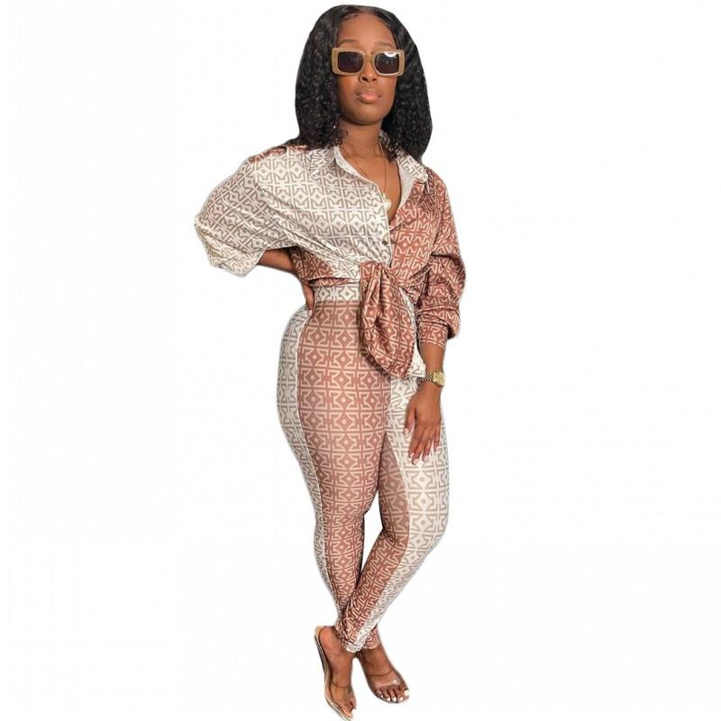 

Women' Two Piece Pants 2 Set 2022 Spring Fashion Print Long Sleeve Shirt Top Pant Casual Matching Outfits Blouse African Clothing, Multi