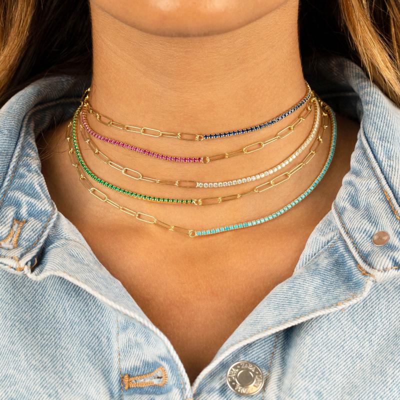 

Chokers Gold Color 2MM Colorful CZ Tennis Chain Open Link Paper Clip Chains 2022 European Women Choker NecklaceChokers