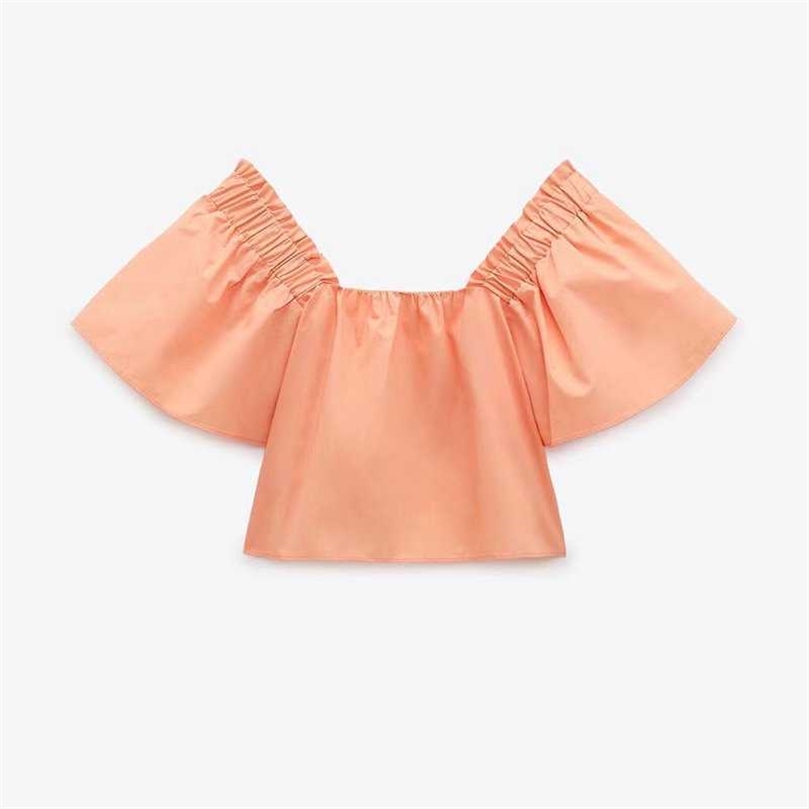 

Summer Women Crop Top Puff Sleeves Chic Lady Fashion Casual Woman Crop Poplin T-shirt 210709, White