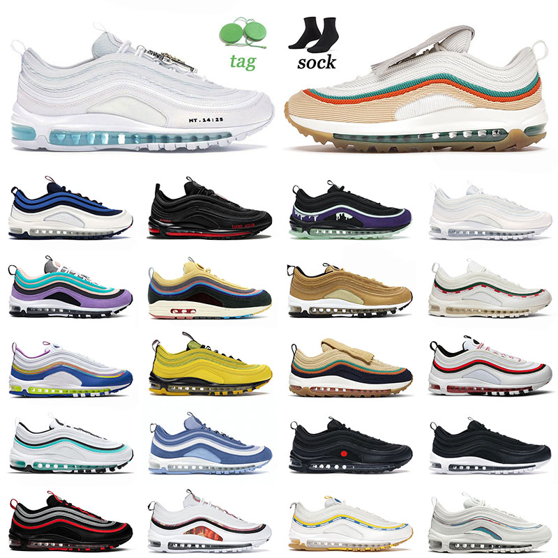 

2022 Top Quality OG 97 Running Shoes for Mens Women MMSCHF x INRI Jesus Satan Golf NRG Lucky Good Black White Obsidian Star 97s Trainers Sneakers 36-45, D54 40-45 vintage mosaic