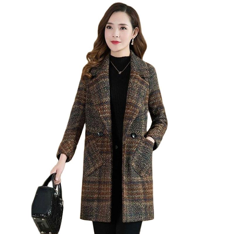 

Women's Wool & Blends Coat 2022 Autumn Winter Plaid Blended Woolen Jacket Women Jackets Outerwear Mid-length Lady Plus SizeWomen's, Yellow