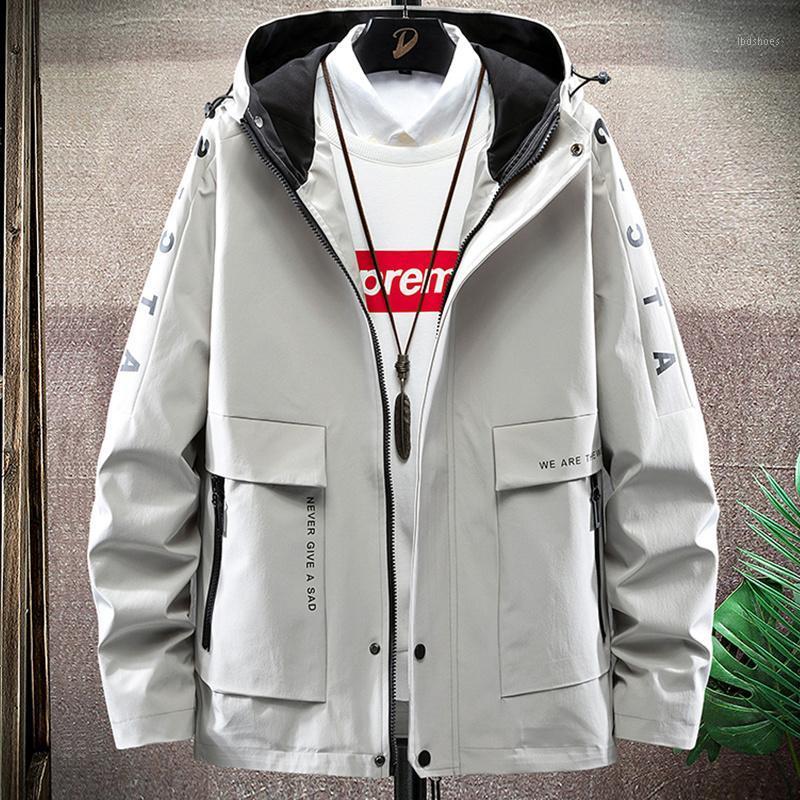 

Men's Jackets Spring Autumn Hooded Casual Jacket Streetwear Letter Printed Men's Clothing Windbreaker Coat Big Size 8XLMen's Men'sMen's, Black