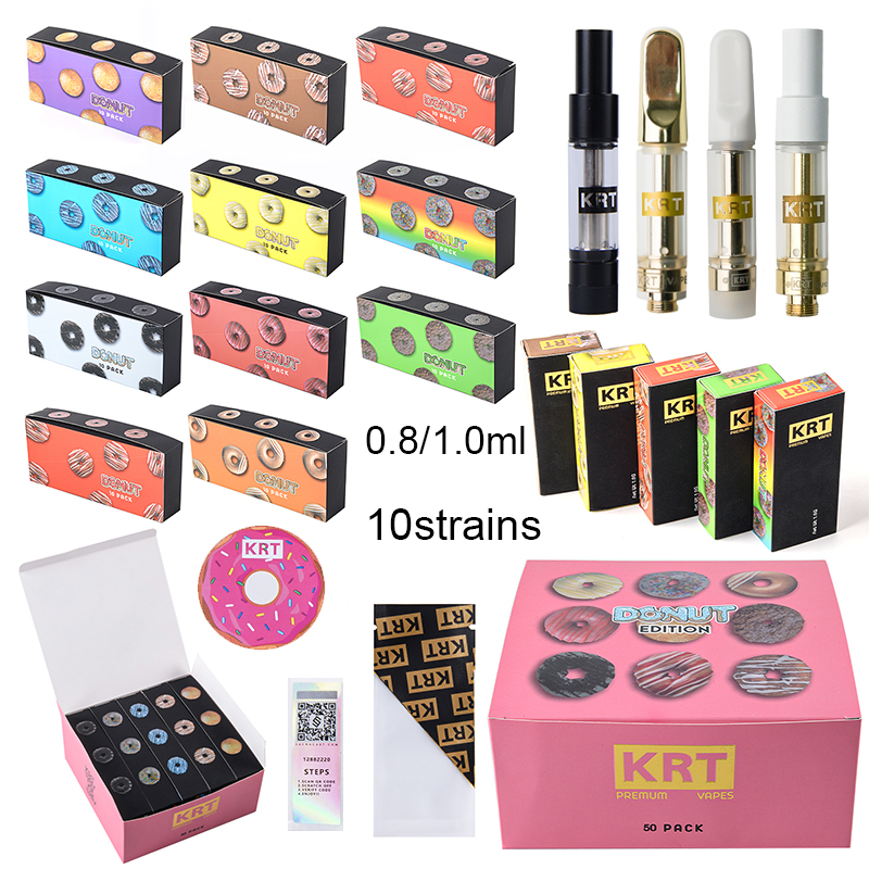 

Newest Krt Donut Edition Vapes Cartridges Packaging Atomizers 0.8ml 1.0ml Black Tips 510 Thread