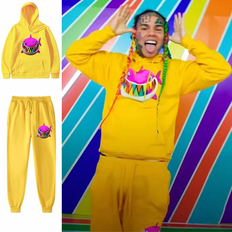 

Men' Hoodies & Sweatshirts 6ix9ine Gooba Hoodie Pants Suit Hip-hop Streetwear Velvet Warm Soft Trousers Male Sportswear Sports Two-piece, Black 2