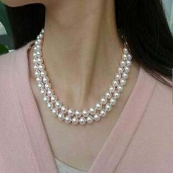 

2shares 8-9mm natural Akoya white pearl necklace 18 inch