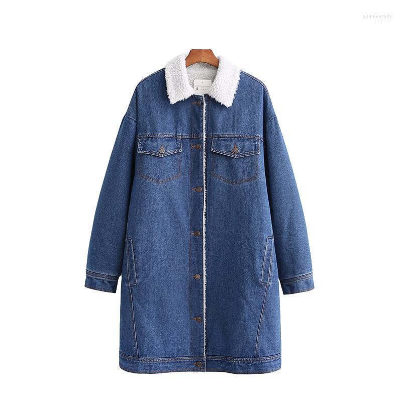 

Women' Down & Parkas Streetwear Women Denim Long Jackets 2022 Fashion Grain Kashmir Thick Overnight Causal Pocket Button Overcoat Guin22, Blue
