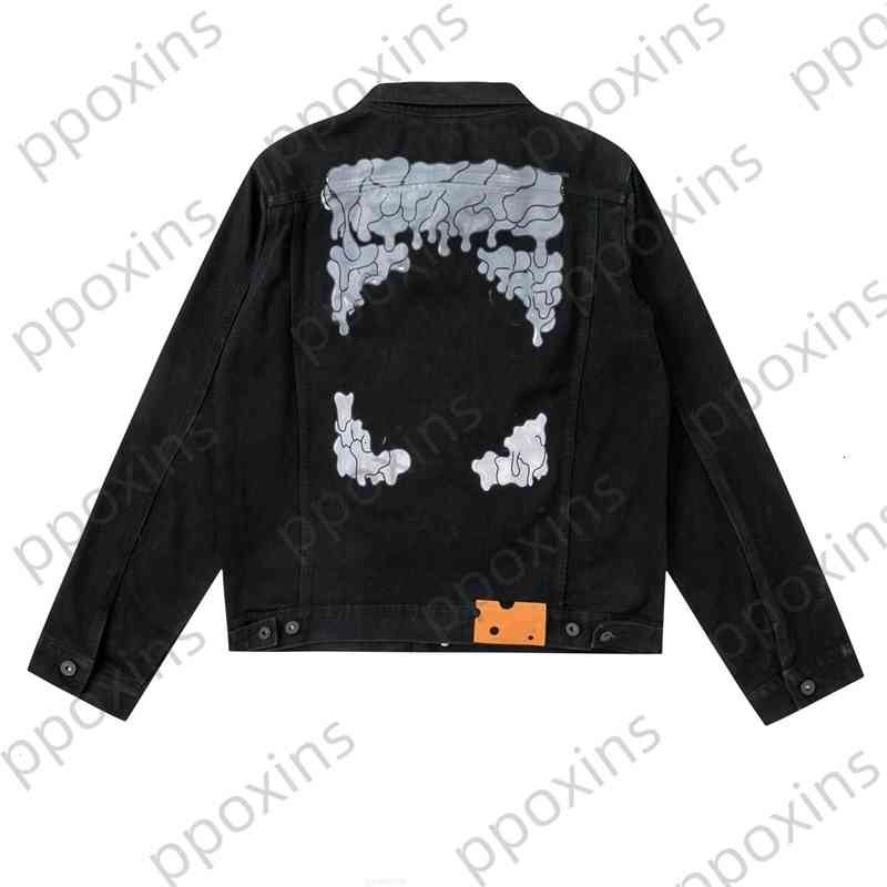 Offs Men's Jacket Tide Brand Autumn and Winter New Back Gradient Hand-painted Denim Jackets for Men Windbreakers Coat