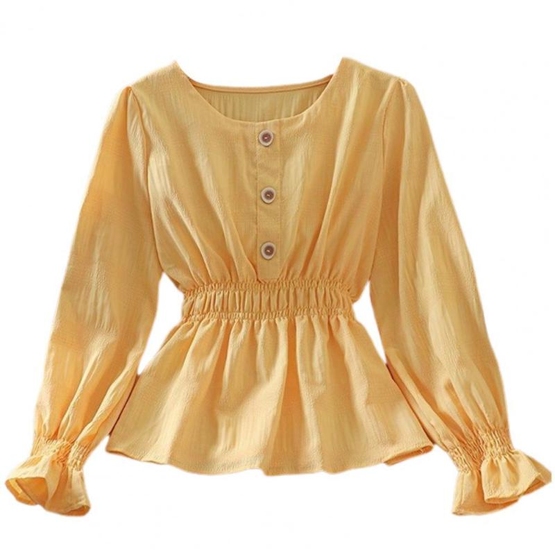 

Women' Blouses & Shirts Women Shirt Blouse Ruffles Long Sleeve Buttons Breathable Female Stretchy Korean Style Elegant Office Lady 2022Wome, Pink