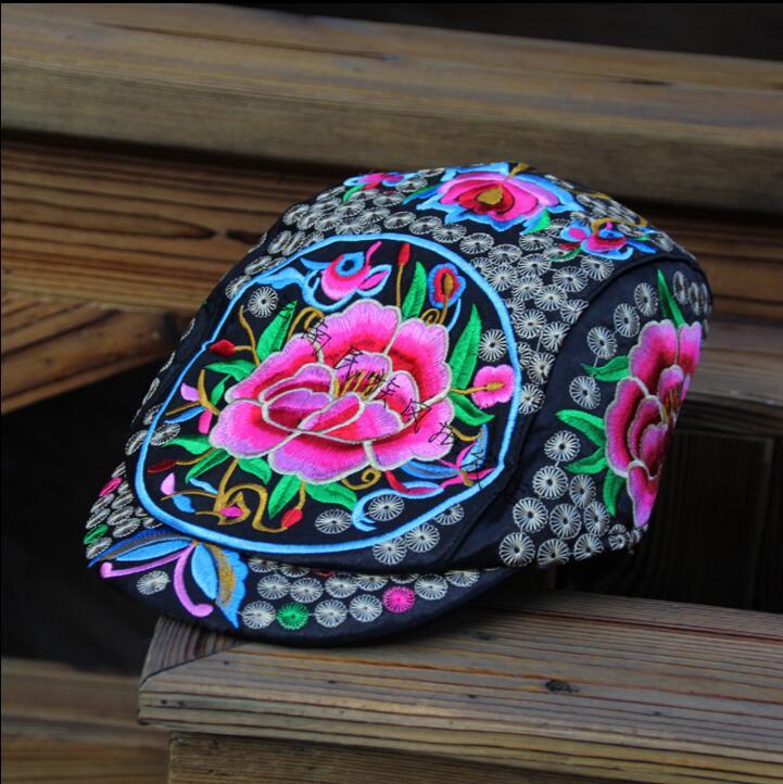 

Berets Chinese Ethnic Embroidery Hat Women Cap Hmong SpringBerets