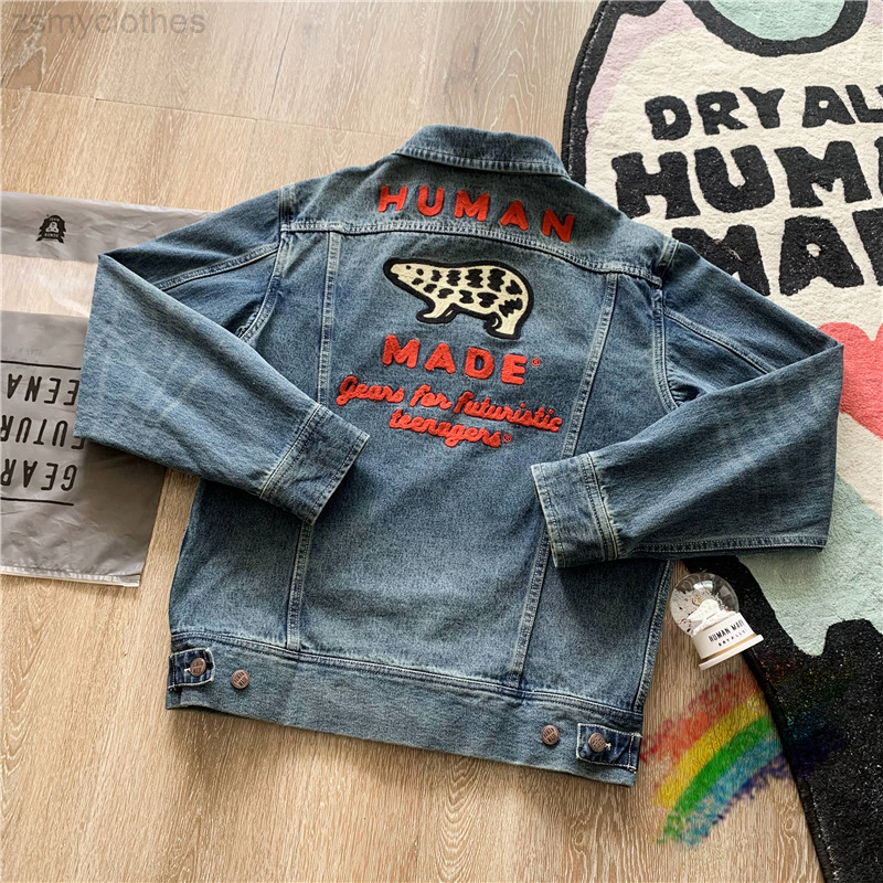 

Embroidered Polar Bear HUMAN MADE DENIM WORK Jackets Men Women Top Quality Streetwear Fashion Cowboy Men's Jean Jacket
