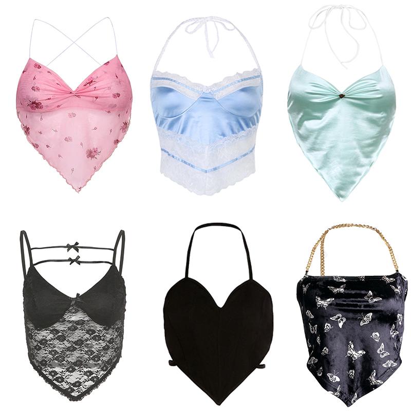 

Women' Tanks & Camis Aesthetic Cute Crop Top 2022 Sleeveless V Neck Backless Bandage Camisole E Girl Sexy Halter Tops 2000s Clothes DropWom, Yyj15-white