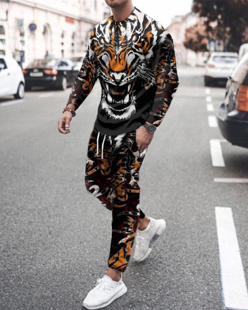 

Men' Tracksuits Men' Spring And Autumn Long Sleeve Suit 2 Pieces Fashion Street Sports Domineering Tiger 3D PrintingMen, Tc1062