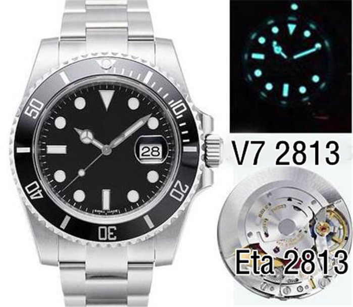 

Mens Wristwatch Upgraded version 100% waterproof Sapphire Ceramic Bezel Stainless Steel 40mm 116610 2813 Movement Automatic Mechanical Night vision needle Watch, Thimble