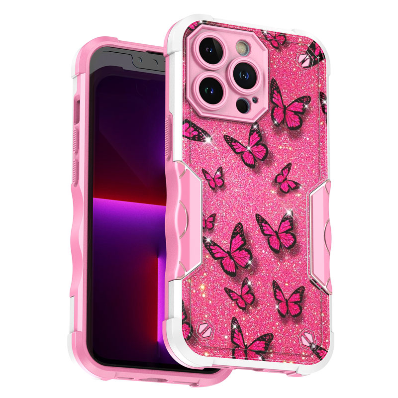 

Off-set Printing Butterfly Phone Cases For iPhone14 13 12 Mini 11 Pro Max Xr Xs 6 7 8 Plus TPU Hard PC Anti-Drop Luxury Camera Protectors Armor Phones Case Cover, Pink