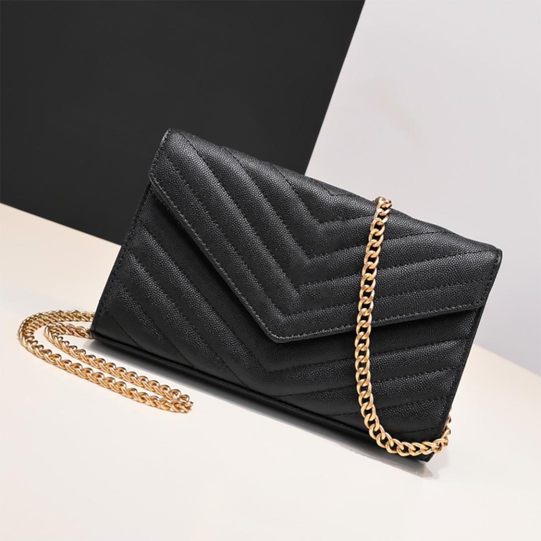 

26801 377828 360452 Woman Bag Handbag Purse Original Box Genuine Leather High Quality Women Messenger cross miaoqibags body chain, Red-gold(caviar)