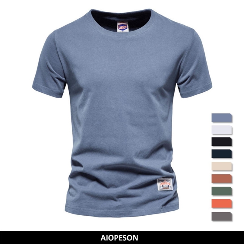 

AIOPESON 100% Cotton Short Sleeve T Shirt for Men Solid Summer Casual Mens Tshirts Quality Male Tops Tee Shirts Basic Clothing 220704, T8301-blue