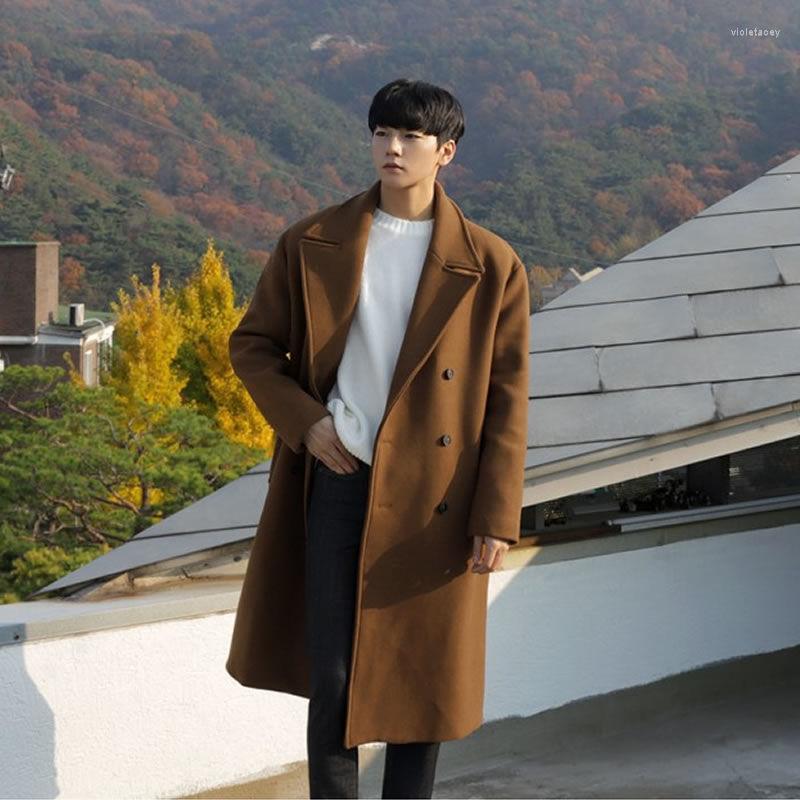 

Men's Wool & Blends Winter Coat British Style Woolen Korean Loose Windbreaker Mid-length Over-the-knee Size M-3XL Viol22, Black