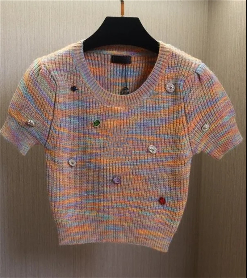 

Women' Knits Ball Blouse Short Sweater Colourful Women With Big Letter Korean Slim Short Sleeve Top, The picture color