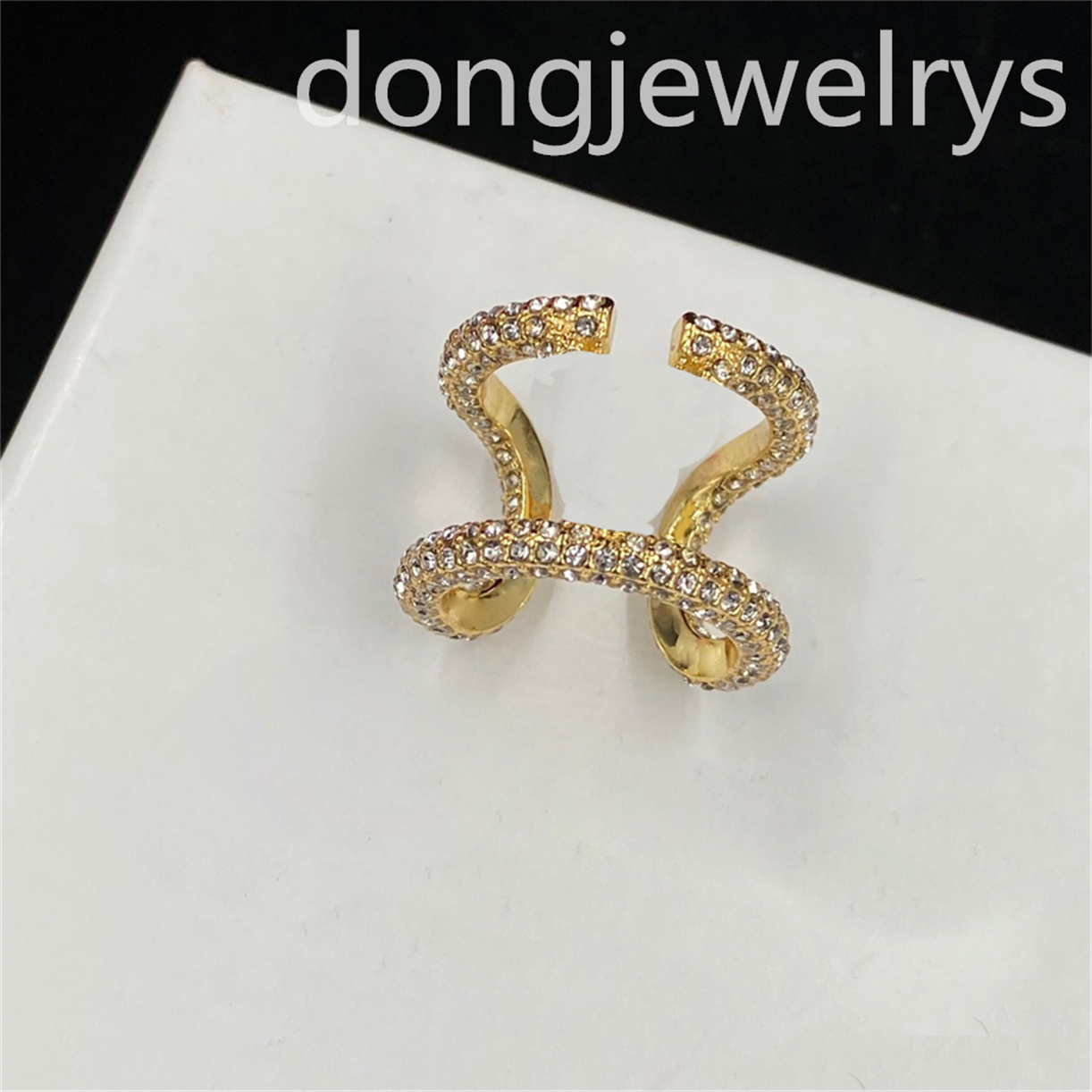 

Letters Gold Earring Designer Wedding Bride Diamond Engagement Ring Lovers Gift Girlfriend Cluster Rings Dongjewelrys Women Fashion Luxury