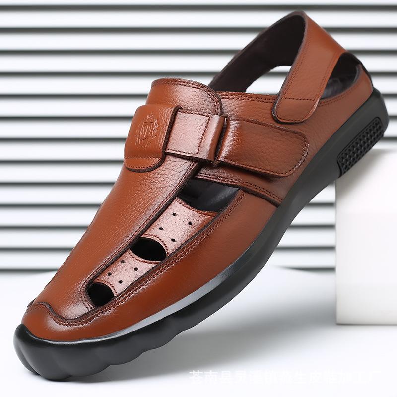 

Sandals Genuine Leather Men Shoes Summer Large Size Men's Fashion Slippers Big 38-44Sandals, Black