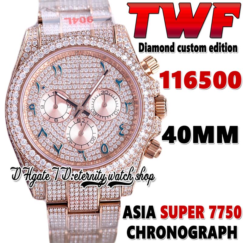 

2022 TWF V3 cf116500 ETA 7750 SA7750 Chronograph Automatic Mens Watch jh116595 Diamond Arabic Dial 904L Steel Iced Out Diamonds Rose Gold Bracelet eternity Watches, Watch waterproof cost