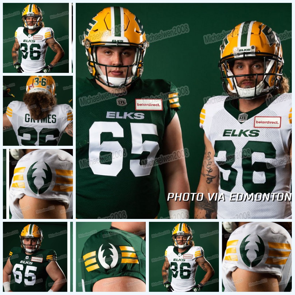 

2022 Edmonton Elks Revamped Jersey Malik Tyne Keishan Bierria Aaron Grymes Albert Smalls Dakoto Prukop Johnny Bright George Mcgow Tibo Debaille Tom Scott, White