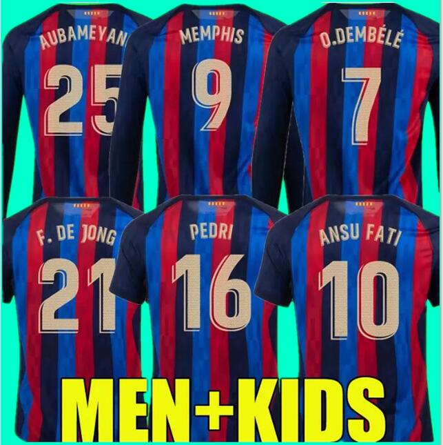 

Camisetas de football MEMPHIS PEDRI ADAMA AUBA barcelona soccer jersey FERRAN 22 23 ANSU FATI 2022 2023 F. DE JONG DEST kit shirt men home long sleeve women tops, Home long sleeve lfp