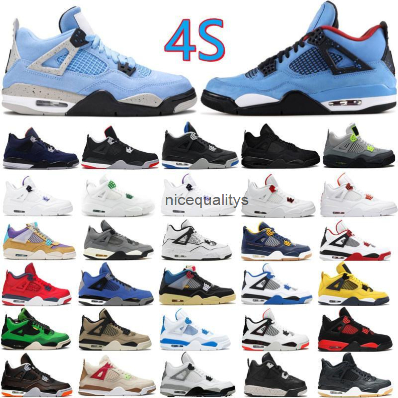 

New arrived Chicago University Blue 4 4s Mens Basketball Shoes UNC Black Cat Bred Pure Money Starfish Fire Red Men Sports Women, 38