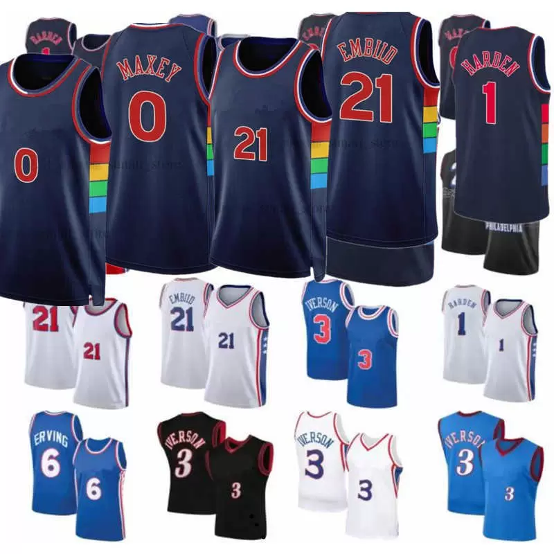 

Joel 21 Embiid James 1 Harden Allen 3 Iverson Basketball Jersey Tyrese 0 Maxey City Julius 6 Erving Joesixer Retro Sports Jerseys Shirt 202, Color