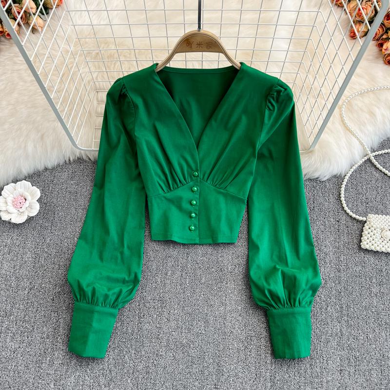 

Women's Blouses & Shirts Spring Autumn Tops Women 2022 Blouse Korean Style Fashion For Long Sleeve Top Short Shirt Cropped Feminino LqWomen', White
